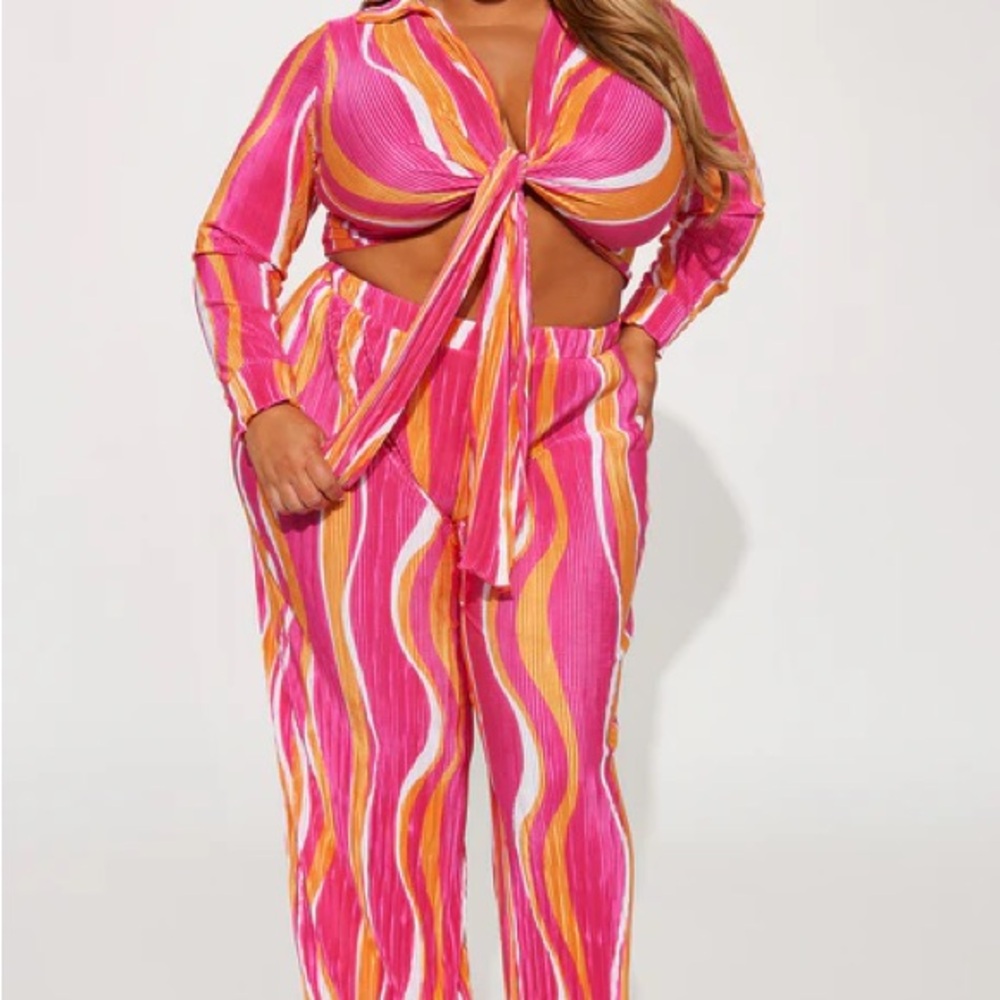 Fashion Nova Pink and Orange Striped Jumpsuit